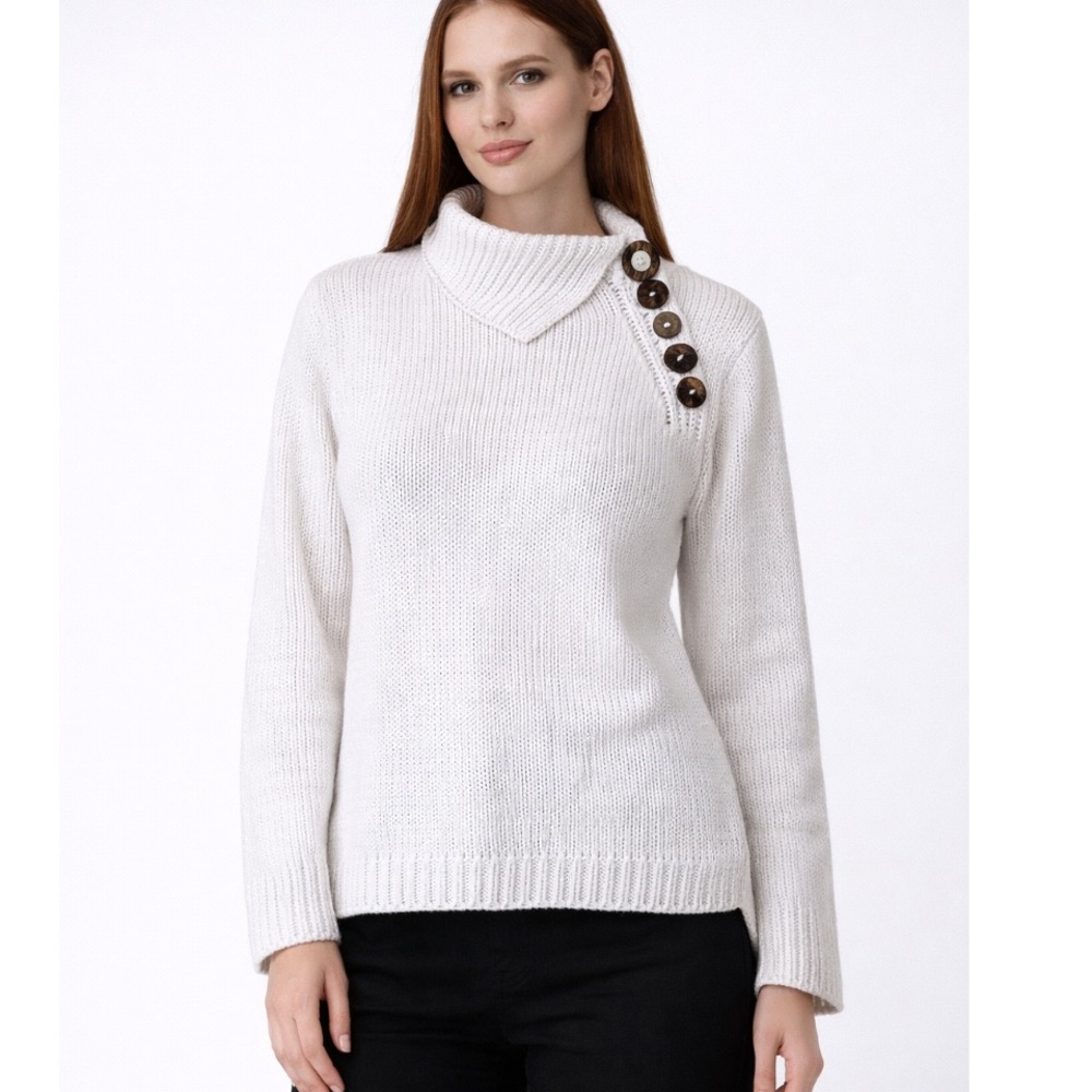 PURE HANDKNIT White Winter 100% Cotton Sweater Size S
